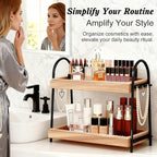 2-Tier Large & Medium Perfume Organizer with 8 Hooks for Jewelry, Bathroom Countertop & Vanity Tray Makeup Shelf - Space Savi