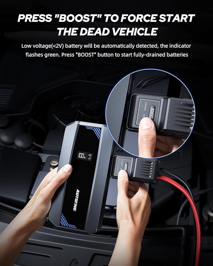 AUTOONE Car Jump Starter 6000A Battery Booster, Portable Battery Pack for All Gas 10L Diesel, 12V Jump Box with Smart Jumper