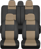 BDk Faux Leather Car Seat Cover Full Set - Front & Rear Split Bench Beige Seat Covers for SUV & Truck Seat Covers, Airbag Com