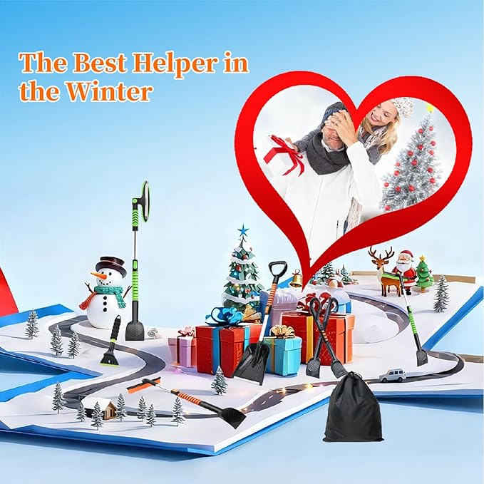 45.6" Ice Scraper and Snow Brush for Car Windshield [Silicone Bristles] ,3-in-1 Extendable Emergency Snow Shovel with Ergonomic Foam Grip and 360° Pivoting Brush Head for Christmas, Car Auto Truck SUV