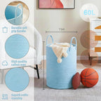 Laundry Basket,Woven Cotton Rope Laundry Hamper,60L for Decor Storage of Dirty Clothes,Toys and Blankets in Bathroom,Baby Roo