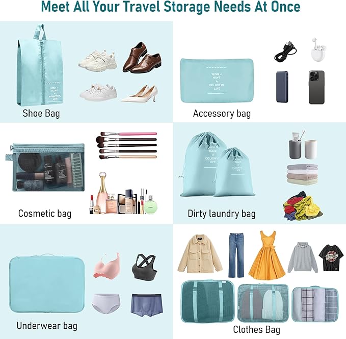 Packing Cubes for Travel - 10 Set Luggage Organizer Bags for Family, Mesh Breathable Travel Packing Cubes for Suitcases Durab