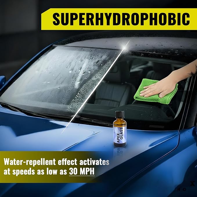Apex Glass 50ml Hydrophobic Ceramic Coating - Professional Rain Repellent for Windshields & Windows - Long Lasting Nano Silic