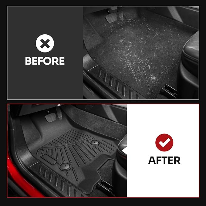 Powerty Floor Mats for 2023-2025 2026 Chevy Colorado/GMC Canyon Accessories, All Weather Car Liners TPE Truck Mats, 1st & 2nd Row Black