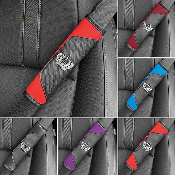 Car Seat Belt Cover 2 Pcs Leather Shoulder Pad with Bling Crown Protector Car Safety Strap Covers Accessories,Purple