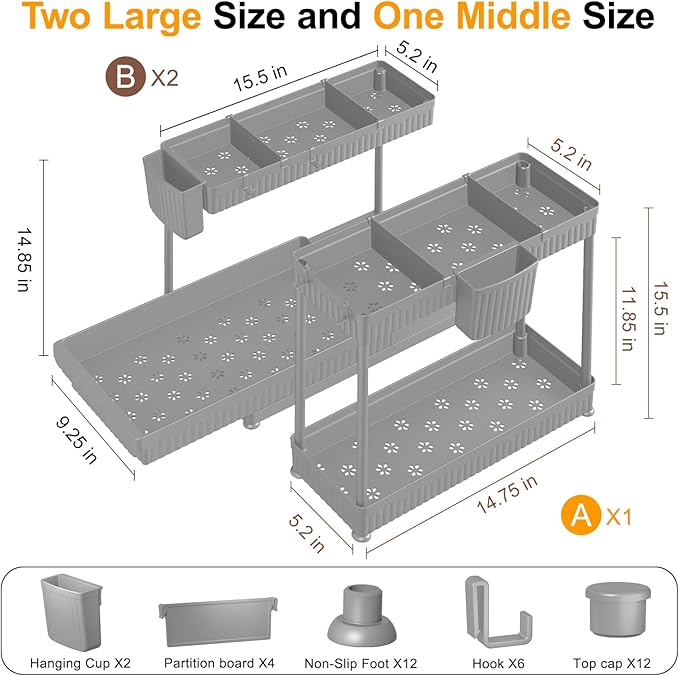 Sevenblue 3 Pack Multi-Purpose Under Sink Organizers and Storage, 2026 L-Shaped Pull Out Cabinet Organizer for Bathroom & Kit