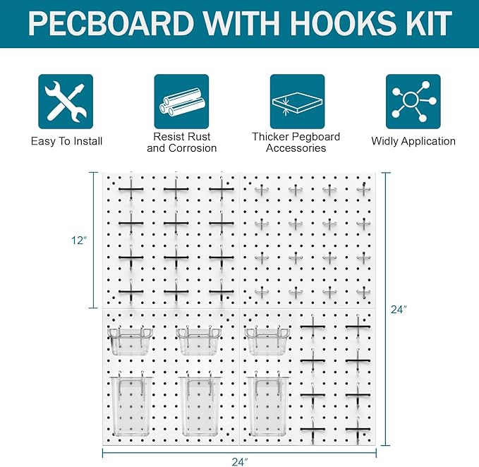 Peg Board Kit, Includes Pegboard and Accessories,with Hooks and Bins,Peg Board Wall Organizer for Office,Ornaments Display,Cr