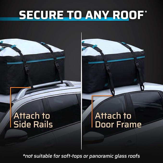 Rooftop Cargo Carrier - 23 Cubic Feet (XXL), Waterproof Soft Shell Car Roof Cargo Carrier, Heavy Duty Car Top Luggage Cargo Bag with Patented Door Hooks and Non-Slip Mat