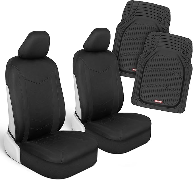 Motor Trend (2) Car Seat Covers for Front Seats with (2) Trimmable Car Floor Mats – Universal Fit Auto Accessories for Cars, 
