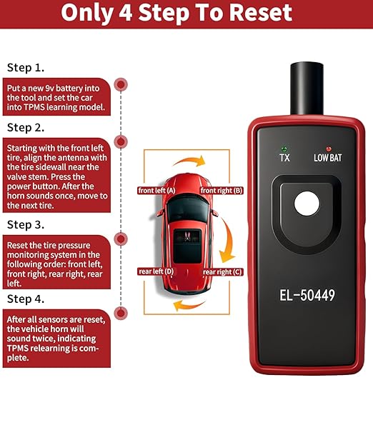 Ford TPMS Relearn Tool with Battery, FIRSTOOL EL-50449 TPMS Reset Tool, Tire Sensor Programmer Tire Pressure Sensor Reset for