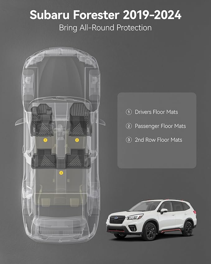 3W Floor Mats for Subaru Forester 2019-2023 2024, Custom Fit TPE All Weather Floor Liners, 1st & 2nd Row Full Set Car Accessories