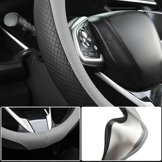 West Llama Customized Auto Car Steering Wheel Cover for Dodge RAM 1500 2500 3500, 15.5-16 inch(Black+Gray Line-Large Size)