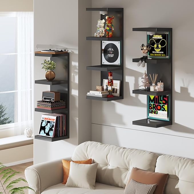 4-Tier Wall Shelf Unit with USB Rechargeable Led Light (Remote Controlled),Versatile Floating Display Shelves,Lack Style Wall