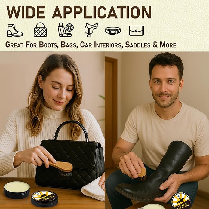 Leather Boot Care Kit – Mink Oil & Saddle Soap for Leather with Applicators & Cloths – 6-Piece Leather Shoe Care Kit for Cowb