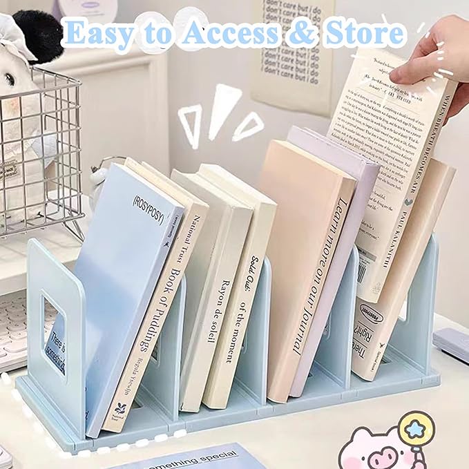 SAYEEC Desk File Sorter Vertical Desktop File Folder Organizer 4 Section Plastic Book Holder Adjustable Shelf Dividers Closet