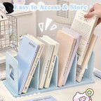 SAYEEC Desk File Sorter Vertical Desktop File Folder Organizer 4 Section Plastic Book Holder Adjustable Shelf Dividers Closet