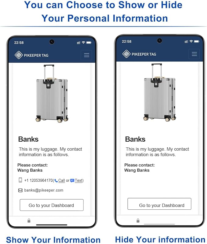 Smart Luggage Tags for Suitcase - Waterproof QR Code Labels with Location Notification When Scanned (Pack of 2), Customizable