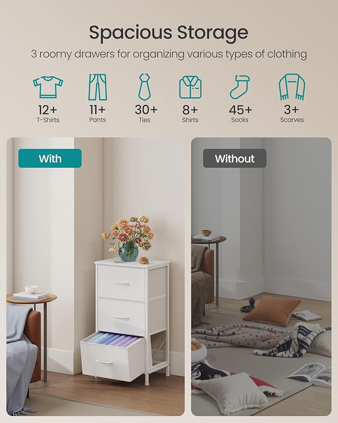 SONGMICS Dresser for Bedroom, Chest of Drawers, Steel, MDF, 3 Non-Woven Fabric Drawers, Storage Organizer Unit, Closet, Entry