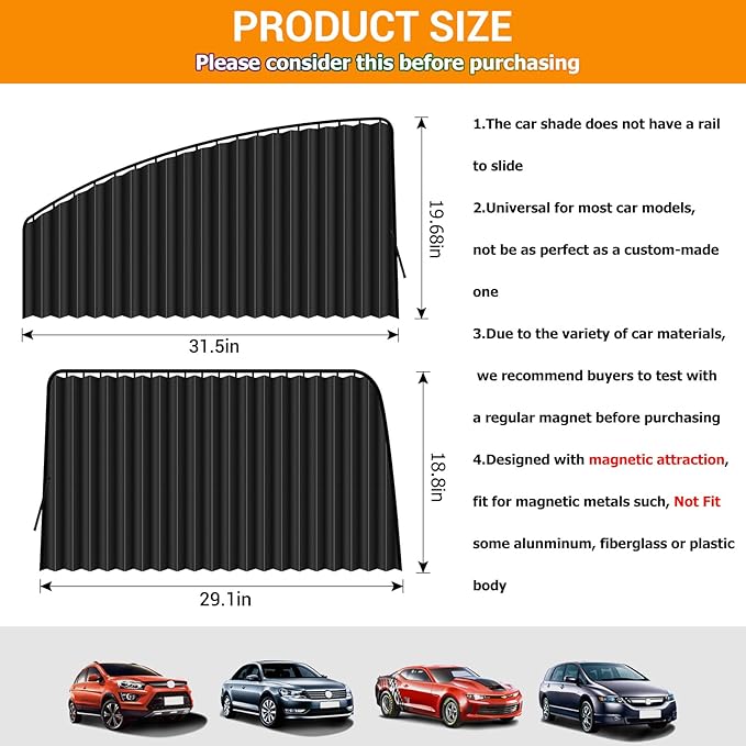 ZATOOTO Car Window Shades for Side Window 4 Pack Magnetic Car Curtains for Privacy Car Window Covers Blackout Blinds Upgrade to a Classy Ride for Camping Sleeping