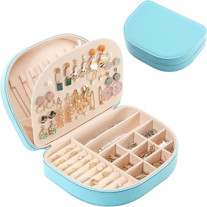 ProCase Travel Size Jewelry Box, Large Portable Seashell-Shaped Jewelry Case, 2 Layer Jewelry Organizer in PU Leather for Wom