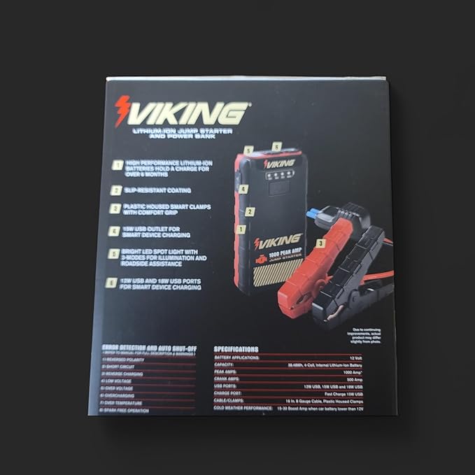 1000 Peak amp Lithium-ion Jump Starter and Power Bank Compatible with Viking