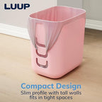 STORi Luup Bathroom Wastebasket, Secure Grocery Bags, Plastic Garbage Container for Vanity, Laundry Room, Kitchen, Office, 2.5 Gallon, Pink, Made in USA