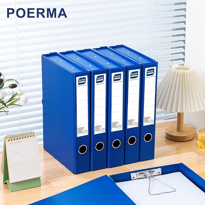 Storage File Boxes A4, 6 Pack Foldable File Box with Clip, 50mm Spine, Plastic Archives Cases with Magnetic Closure, Document