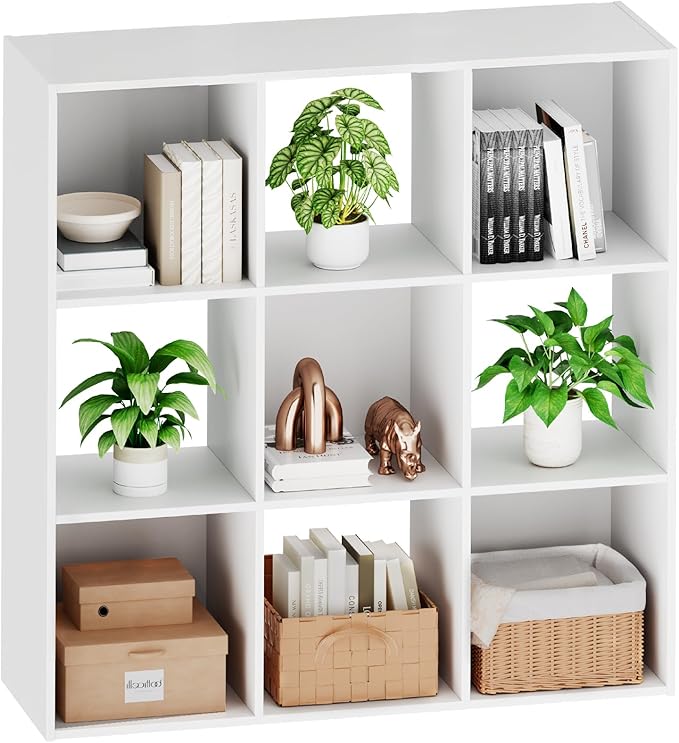 Sweetcrispy 9 Cube Storage Organizer - Open Cube Bookshelf with 5 Removable Back Panels, Display Storage Bookcase for Living 