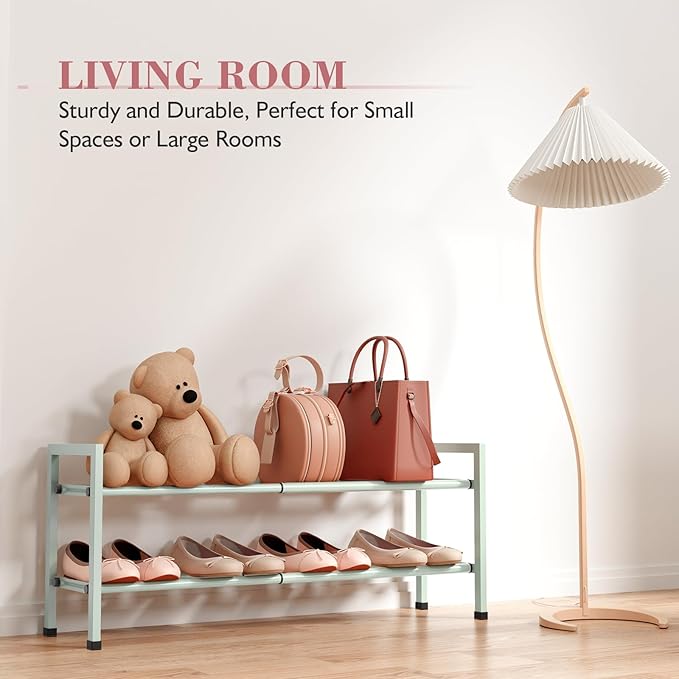 Bumusty 2-Tier Expandable Shoe Rack for Closet, 18“-33” Adjustable Shoe Rack for Small Space, Small Shoe Organizer for Front 