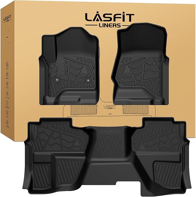 LASFIT Floor Mats 2014-2018 for Chevy Silverado/GMC Sierra 1500, 2015-2019 2500HD 3500 HD, Double Cab Only, 1st Row Bucket Seat, All Weather TPE Custom Fit Car Floor Liners, with Carpet Floor Only