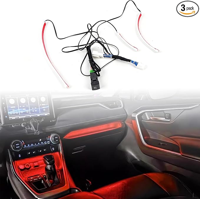 HIGH FLYING 2019-2025 for Toyota RAV4 Center Console Dashboard LED Light Strip with On+Off Switch 3pcs Car Interior Accessories (Red)