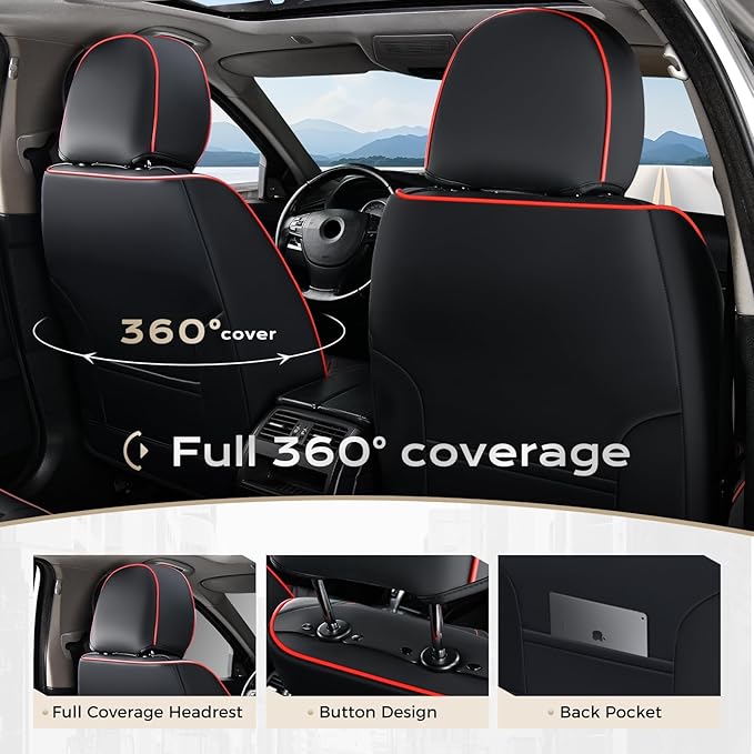 Coverado Car Seat Covers Full Set, Seat Covers for Cars, Front Seat Covers and Back Seat Cover Waterproof Leather Automotive 
