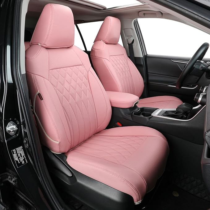 EKR Rav4 Seat Covers Custom Fit for Toyota Rav4 XLE,Platinum,Limited 2013-2018 & SE 2016-2018, Leather Pink Seat Cover Full S