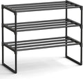 SONGMICS Shoe Rack, 3-Tier Shoe Organizer, Metal Storage Shelf, Upright or Upside Down, for 8-12 Pairs, Stackable, for Entryw