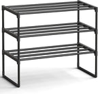 SONGMICS Shoe Rack, 3-Tier Shoe Organizer, Metal Storage Shelf, Upright or Upside Down, for 8-12 Pairs, Stackable, for Entryw