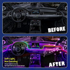 Acrylic Interior Car LED Strip Light with APP, 18-in-1 128 Colorful 6 Pieces Fiber Optic Car Decoration Atmosphere Light Kits, Dual Zone Music Sync Rhythm RGB Neon Lighting for All Cars
