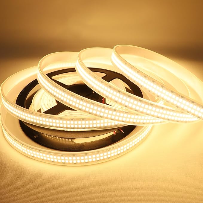 LED Strip Lights Warm White 3000K 2400LEDs DC 12V 16.4ft/5M Double Row 2835 SMD LED Tape Light Flexible Dimmable Ribbon Lamp Waterproof IP67 Outdoor Lighting(No Adapater and Dimmer)