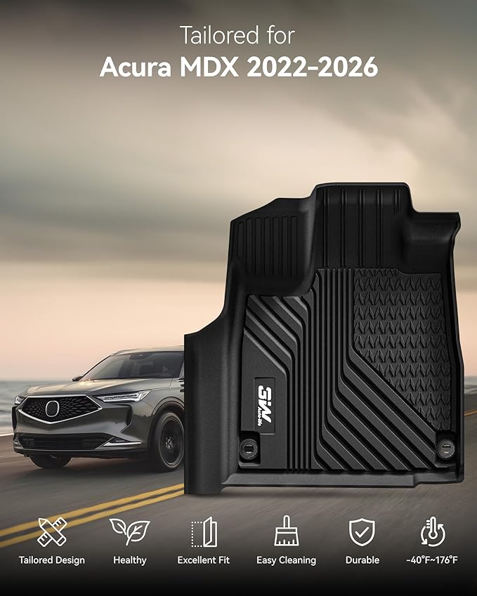 3W Floor Mats & Cargo Liner for Acura MDX 2022-2024 2025 2026, TPE Custom Fit Floor Liner & Trunk Mats & Backrest Mat, All Weather Acura MDX Accessories Car Mats 1st, 2nd and 3rd Row, Black