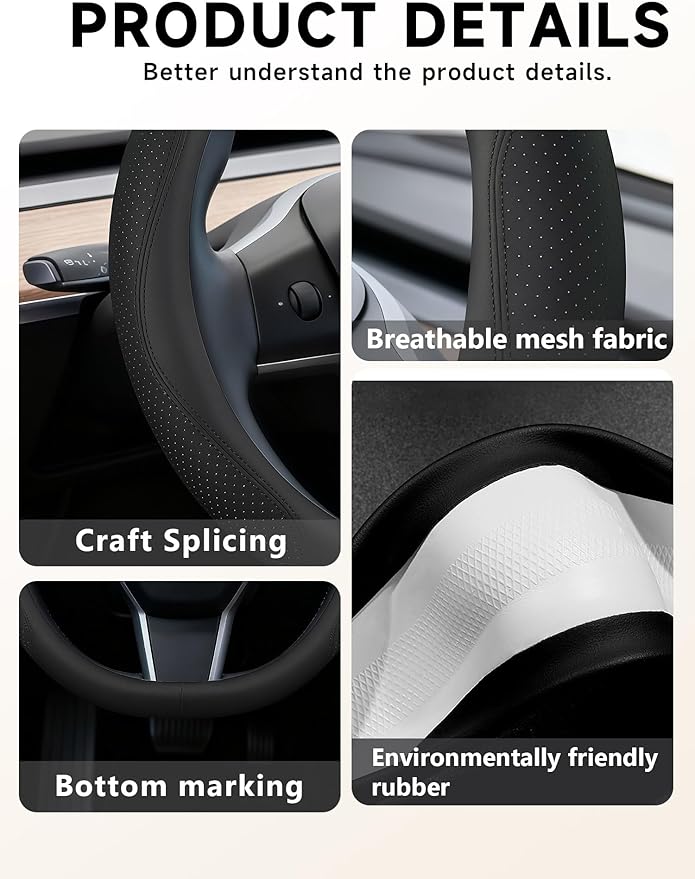 Custom Fit for Tesla Steering Wheel Cover Model 3 (2017-2026) & Model Y (2020-2026), Leather Designed for Tesla Highland/Juni
