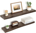 Floating Shelves for Wall Decor, Rustic Solid Elm Wood Live Edge Floating Shelves Wall Mounted, Wall Shelves with Invisible B