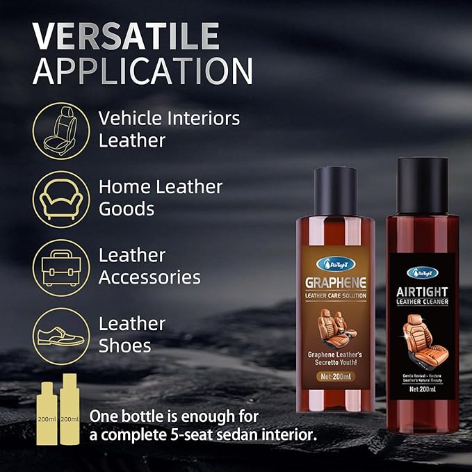 AirTighT Graphene Leather Cleaner & Conditioner Kit - Deep Clean, Restore & UV Protection for Car Seats, Furniture, Couches, 