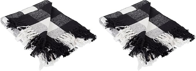 DII Buffalo Check Collection Rustic Farmhouse Throw Blanket with Tassles, 50x60, Black/White (Pack of 2)