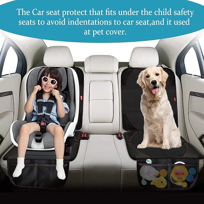 Car Seat Protector, 2 Pack Carseat Protector with Thick Padding, Baby/Pets for Child Car Seat-Mesh Pockets-Waterproof-Univers