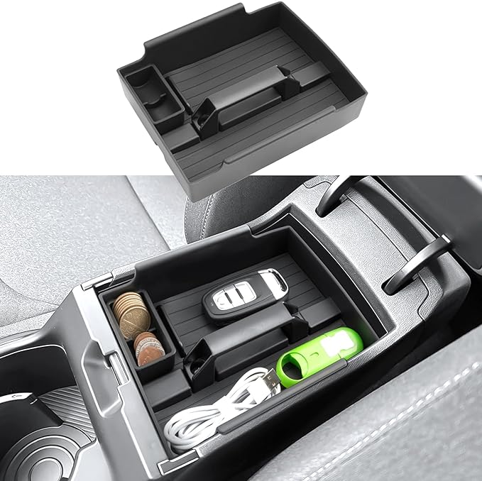 for 2025 2026 Kia K4 Center Console Organizer for Kia K4 (LX/LXS/EX/GT-Line/GT-Line Turbo), with Small Handle+Coin Holder, Durable ABS Plastic&Anti-Slip Console Tray 2026 2025 K4 Accessories