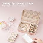 Lolalet Travel Jewelry Case for Women Girls, Travel Jewelry Organizer Box with Mirror & Clear Storage Bag, Small Portable Ear