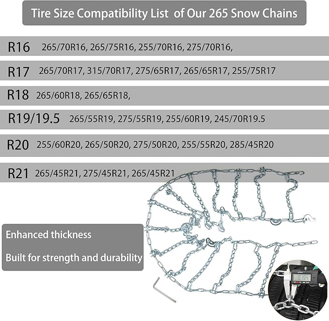 Snow Chains, Thickened and Wear-Resistant High Carbon Steel Anti Slip Tire Chain for Light Truck, Pickups, and SUVs, Qick Eas