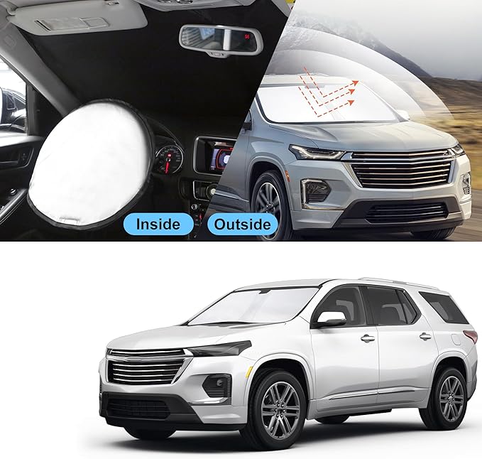 TINGLU Sun Shade for Chevrolet/Chevy Traverse 2018-2023 Accessories Windshield Sun Shade Window Shade UV Rays Protection Sun Visor Cover with Steering Wheel Sunshade Storage Bag