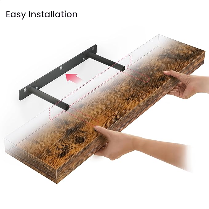 Ballucci Floating Shelves for Wall, 24" Wood Shelf Set of 3, Invisible Brackets Floating Shelf for Wall Decor Living Room, Ba