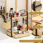 2-Tired Bathroom Counter Organizers and Storage, Bathroom Countertop Organizer with Drawer, Solid Wood Skincare Perfume Organ