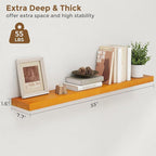 Marsmiles Wood Floating Shelves | 55 Inch Rustic Honey Oak Wall Shelves Set of 2 | 55" W x 7.7" D x 1.6" H Wooden Shelves for